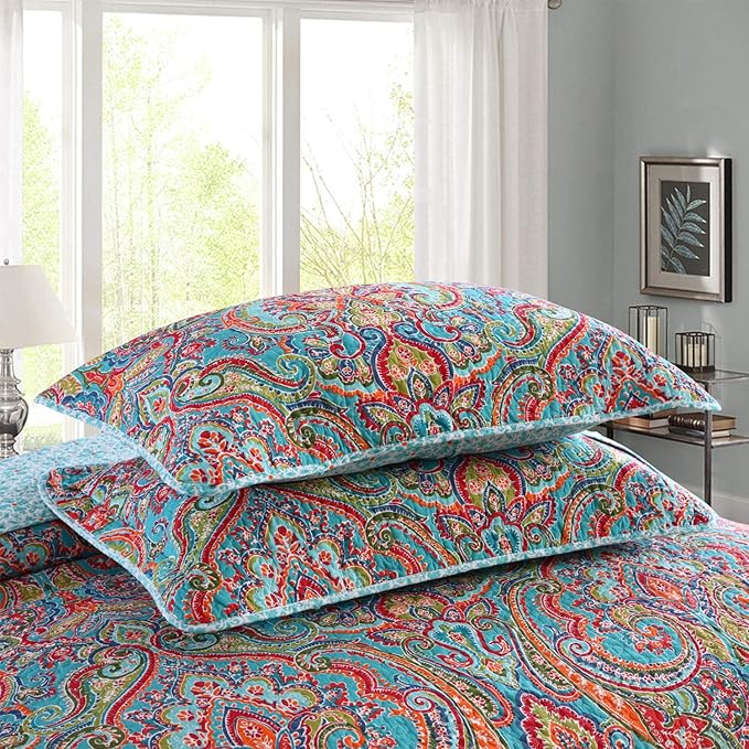 NEWLAKE Quilted Cotton Bed Pillowcases,European Gorgeous Floral Pattern, 2 Pieces, 20x36 Inch