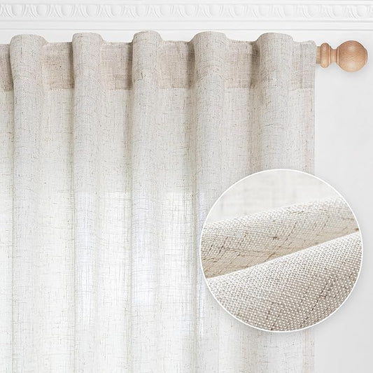 MYSKY HOME Boho Curtains 72 Inch Length, Linen Blend Drapes for Window Decoration French Door Curtain Panels Privacy Shade Burlap Farmhouse Rustic Style for Doorways, 50" x 72", Linen, 2 Panels