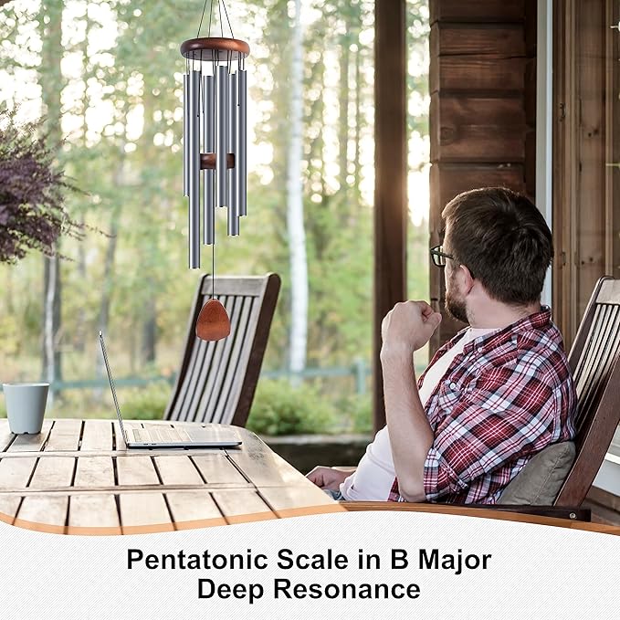 Large Aluminium Wind Chimes 37 Inches to Create a Zen Atmosphere Suitable for Outdoor, Garden, Patio Decoration. Classic Wind Chimes with Wind Catcher Suitable as A Gift for Unisex(Blue Grey)