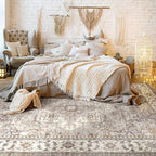 Washable Area Rugs for Living Room - 9x12 Neutral Vintage Distressed Floral Farmhouse Boho Large Soft Floor Rug Indoor Non Slip Carpet for Bedroom Dining Room Office - Grey Brown