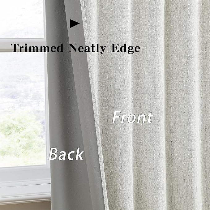 RAIN CITY Linen Blend Blackout Curtains 108 Inch Long 2 Panels Set,Back Tab Track System Curtains for Living Room Floor to Ceiling Length 9 FT Extra Long Light Blocking Pleated Window Drapes,Natural