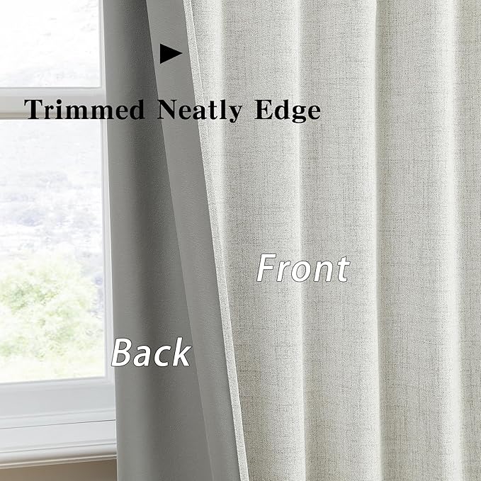 Linen Natural Blackout Curtains 84 Inch Long 2 Panels Set,Back Tab Pleated Burlap Textured Window Draperies with Hooks, Noise Reducation Black Out Darkening Curtains for Bedroom,50x84 in Length