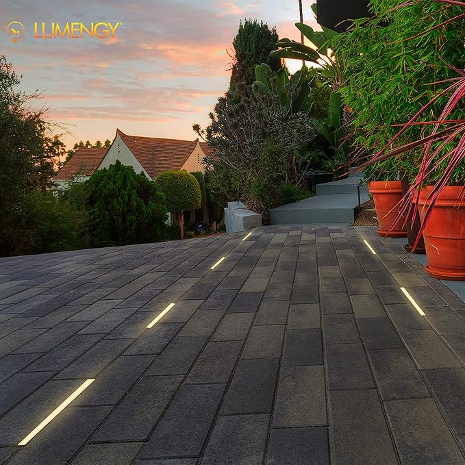 LUMENGY Paver Light Slim 0.5x14 Inch(0.55 x 13.77 inches) Glare-Free Steel Lighting for Pavers, Brick, Walls, Driveways, Walkways & Pathways, 2700K Warm White, Waterproof, Drive-Over, 12V AC/DC Wired.