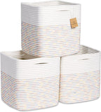 NaturalCozy Storage Cubes 11 Inch Cotton Rope Woven Baskets for Organizing, 3-Pack | Cube Storage Bin | Square Storage Baskets for Shelves Organizer, Classroom, Kids Toy Bins, Closet, Baby Nursery