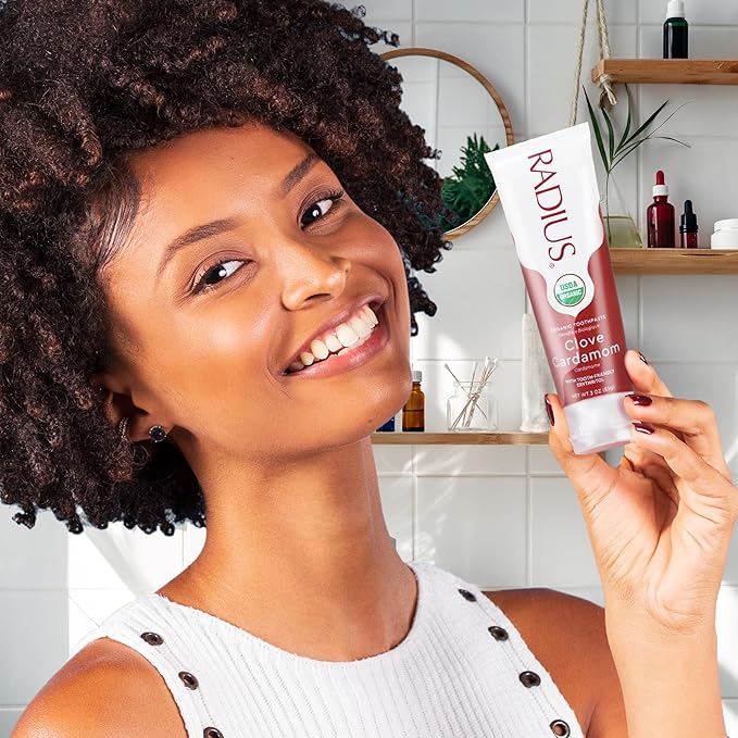 RADIUS USDA Organic Toothpaste 3oz Non Toxic Chemical-Free Gluten-Free Designed to Improve Gum Health & Prevent Cavity - Clove Cardamom - Pack of 2