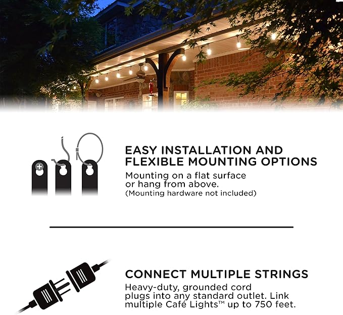 Enbrighten LED Outdoor String Lights 48ft Soft Warm White Patio Lights with Ultra-Durable Shatterproof and Waterproof Acrylic Bulbs for Balcony, Backyard, Porch, Gazebo, Deck, Party and Market, 35631