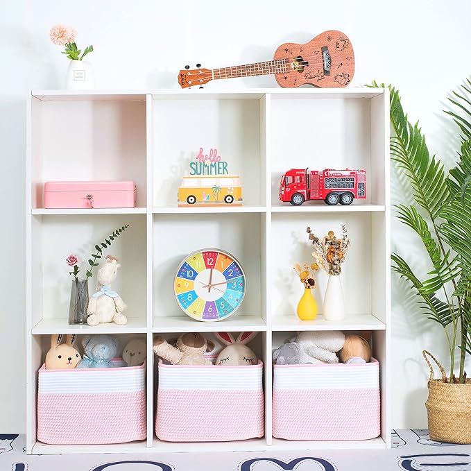 MINTWOOD Design 3-Pack Storage Baskets for Shelves, Decorative Baskets for Organizing, Woven Baskets for Storage, Book Basket, Cube Organizer, Cube Storage Bin Box, Closet Organizers, Light Pink