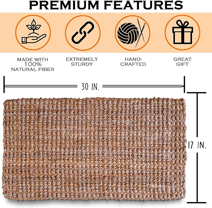 Jute Doormat 30x17 Inch, Jute Entryway Rug, Braided Doormat, Natural Woven Welcome Mat