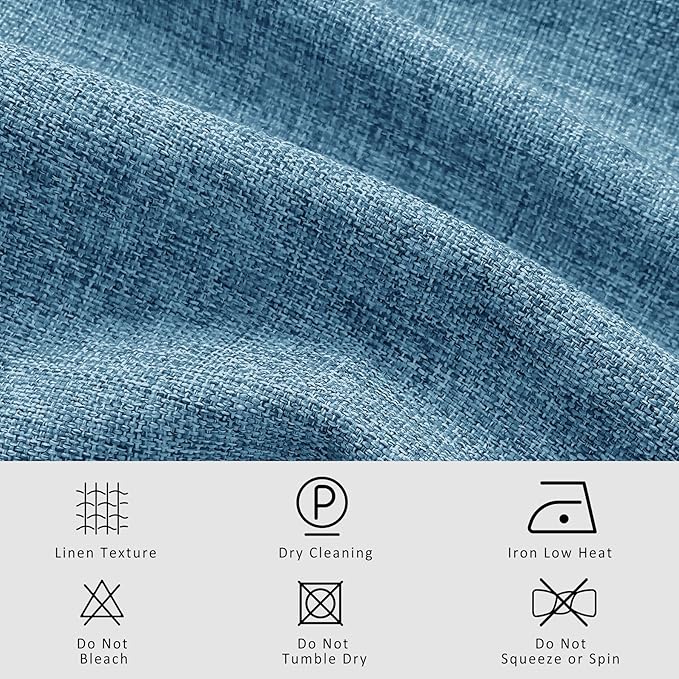 Macochico 100% Blackout Blue Linen Curtains 84 Inches Long Pinch Pleated Burlap Curtains for Bedroom Living Room Farmhouse Nursery Thermal Window Panels with Tieback 72”Wx84”L 1 Panel