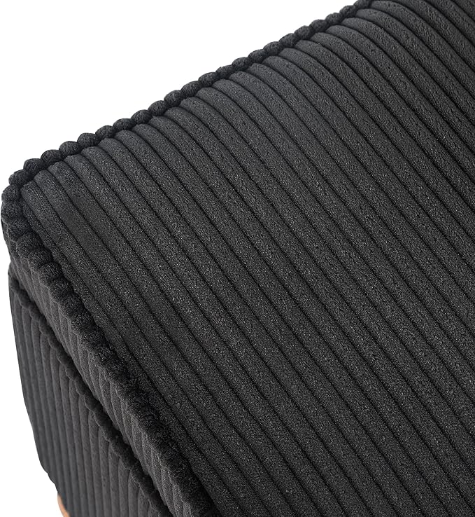 Adeco 17 Inch High Striped Flannel Black Cube Ottoman Storage, 3D Embossed Velvet Chair Foot Stools, Upholstered Vanity Stool with Hinged Lid, Solid Round Wood Legs