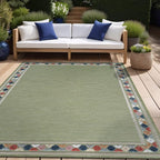 Beverly Rug Outdoor Rug 10x14 Modern Bordered Large Area Rugs for Indoor and Outdoor Patio Easy to Clean Non Shedding Living Room Porch Garden Washable Outside Carpet (10 x 14 Green)