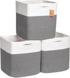 NaturalCozy Storage Cubes 11 Inch Cotton Rope Woven Baskets for Organizing, 3-Pack | Cube Storage Bin | Square Storage Baskets for Shelves Organizer, Classroom, Kids Toy Bins, Closet, Baby Nursery