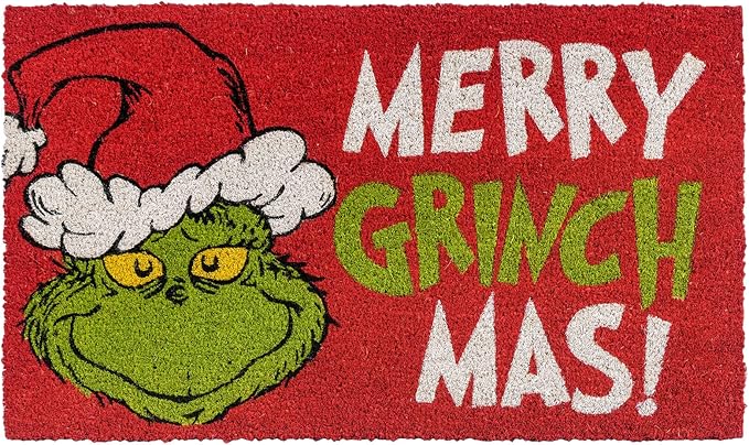 Gertmenian Disney Mickey Mouse Doormat Rug Retro Front Door Coir Mat Home Indoor Outdoor Entryway Carpet, 2-Pack 20x34, The Grinch Welcome/Merry Grinchmas