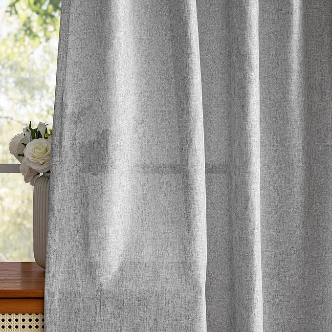 MYSKY HOME 95 Inch Sliding Door Curtains Farmhouse Light Filtering Privacy Curtain Drapes for Patio Door Living Room, Linen Look Texture Fabric Soft Bohemian Draperies, 50x95, Dove Grey, 2 Panels