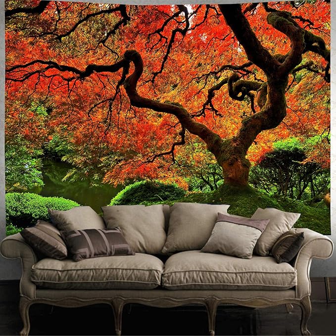 FENDROM Lakeside Red Tree Print Tapestry Nature Old tree Wall Hanging Decorative Psychedelic Scenic Tree Headboard Bedspread Tapestries for Bedroom Living Room Decor