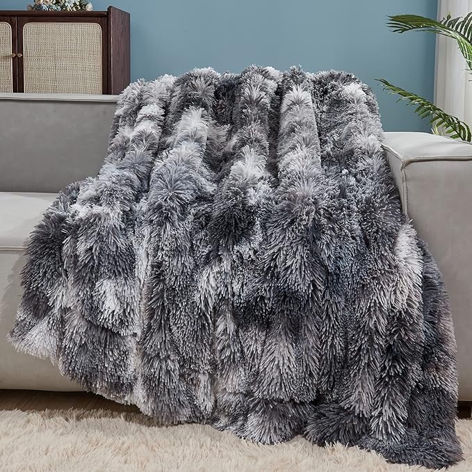 GONAAP Fuzzy Faux Fur Throw Blanket Tie-dye Marble Black Super Soft Cozy Plush Fuzzy Shaggy Blanket for Couch Sofa Bed (Tie-dye Marble Black, Throw(50"x60"))