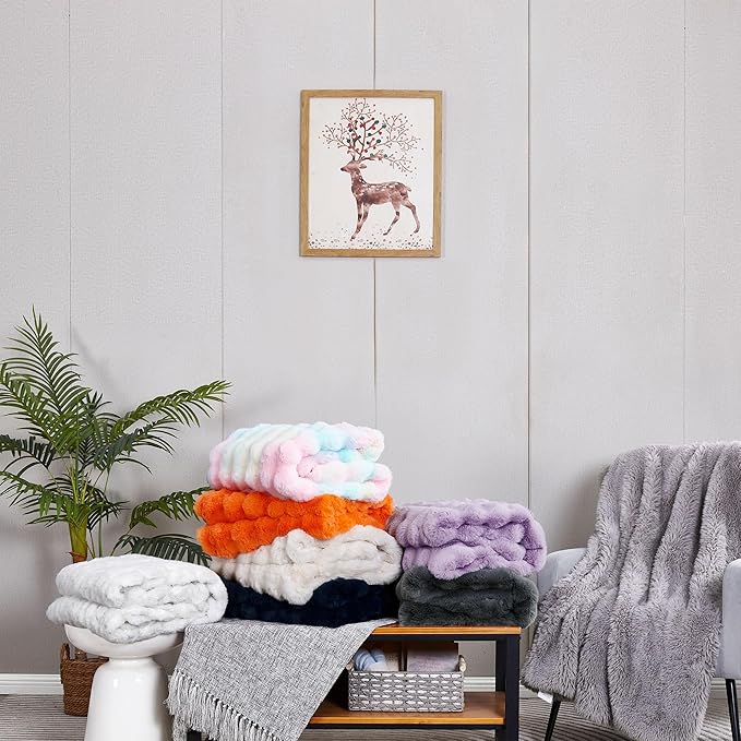 DREAMNINE Large Soft Thick Fuzzy Bubble Faux Rabbit Fur Bed Blanket Queen Size 80" x 90",Reversible Gray Plush Big Warm Shaggy Fluffy Blankets for Sofa, Solid Luxury Cozy Cute Bumpy Furry Blanket,Grey