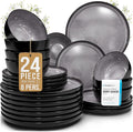 Stoneware dinnerware set 8 persons 24 pcs - Dishwasher, microwave and scratch resistant - Bowl and plate set 8 persons modern - Dinner service Pure Living black in gray…