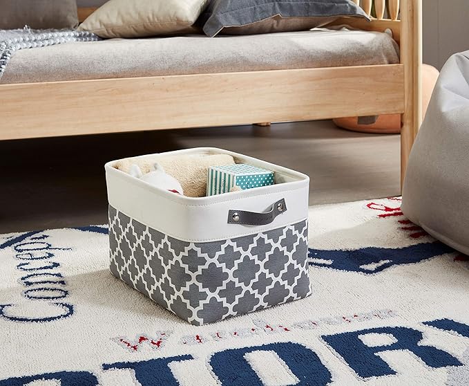 DECOMOMO Grey Storage Bins Fabric Storage Baskets for Shelves, Linen Closet Organization Toys Nursery (Grey Patterns, Large - 3 Pack)