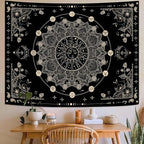 Lunerfex Sun and Moon Mandala Tapestry Boho Tapestry for Bedroom Black and White Tapestries Wall Hanging Living Room Wall Art and Home Decor 44x60