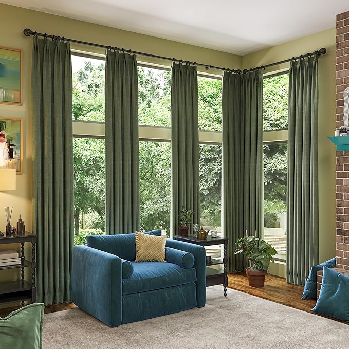 RAIN CITY Dark Olive Green Blackout Curtains 96 Inch Long with Hooks 2 Panels Set, Back Tab Drapes with Grey Backing for Track System, Modern Window Curtains for Bedroom- Loden/Olive Forest 50x96