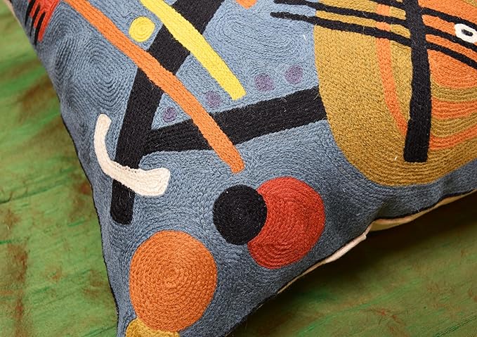 Kandinsky Modern Throw Pillow Cover - Escape | Abstract Pillow | Modern Couch Pillow | Contemporary Pillows | Modern Outdoor Pillow | Mid Century Chair Cushions | Handmade Wool Size 18x18
