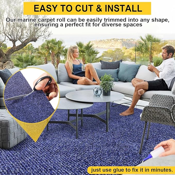 Marine Carpet,6 FT x 18 FT Deep Blue Indoor Outdoor Carpet 0.2" Thick Boat Carpet with Water-Proof TPE Backing, Non-Slide Outdoor Marine Carpet Roll for Home, Patio, Porch, Deck