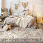 Washable Area Rugs for Living Room - 7x9 Neutral Vintage Distressed Floral Farmhouse Boho Large Soft Floor Rug Indoor Non Slip Carpet for Living Room Bedroom Dining Room Office - Forest Green Orange