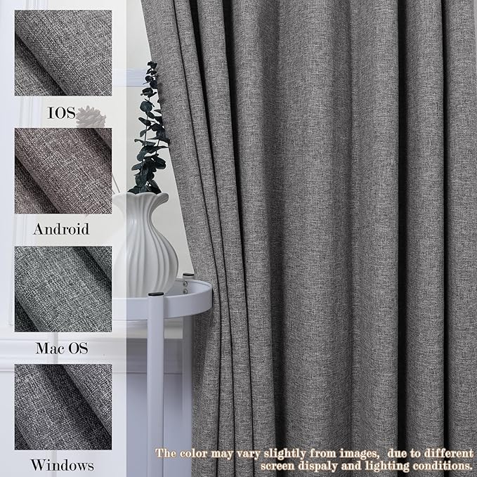 100% Blackout Linen Textured Drapes for Bedroom Pinch Pleated Curtains for Track System Portable Drapery for Sliding Glass Door/Storage/Space Room Divider, 70" Wx96 L, 1 PC, Gray