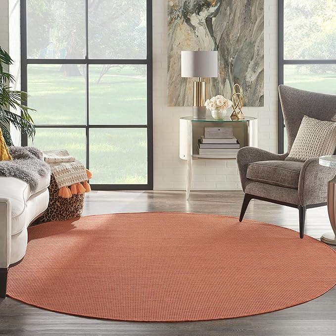 Nourison Positano Indoor/Outdoor Terracotta 8' x Round Area Rug, Easy Cleaning, Non Shedding, Bed Room, Living Room, Dining Room, Backyard, Deck, Patio (8 Round)