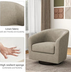 Swivel Barrel Accent Chair, Modern Round Linen Arm Chair for Living Room, Bedroom, Comfy Club Reading Chairs for Adults, Linen Fabric, Light Brown, Set of 2