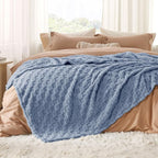 Bedsure GentleSoft Blankets Queen Size for Bed - Super Soft Cozy Blanket for Women Men Girls, Large Fuzzy Fleece Throw for Bedroom Decor, Ashley Blue, 90x90 Inches