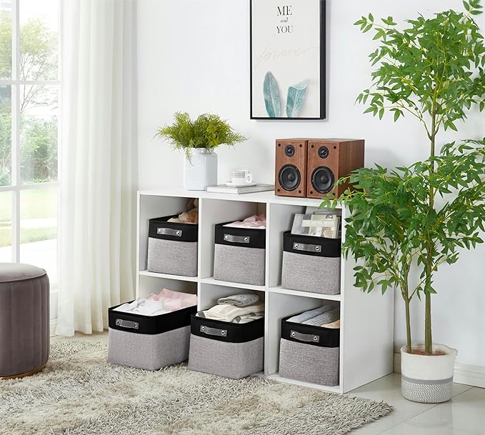 DECOMOMO Storage Baskets for Shelves - Fabric Closet Organizers and Storage Bins, Perfect Baskets for Organizing Closet Toys Nursery (Grey and Black, XL - 3 Pack)
