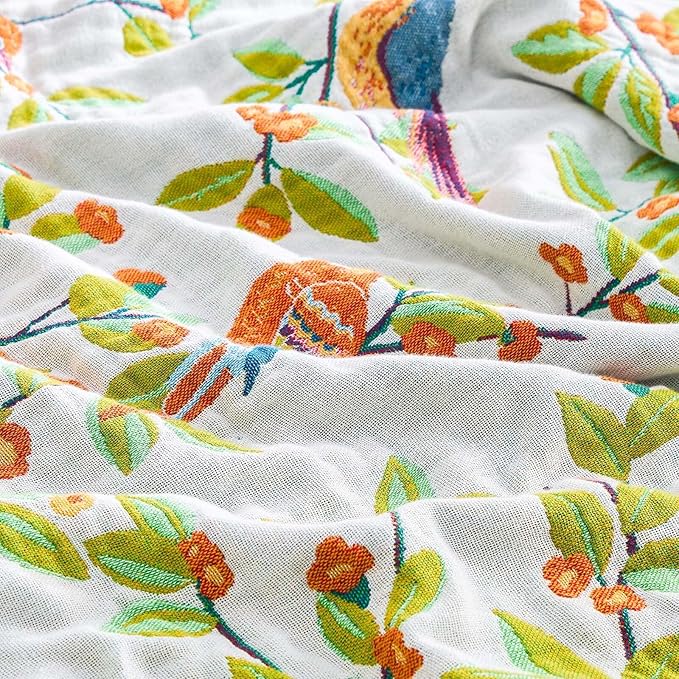 Boho Throw Blanket for Bed, 100% Cotton Soft Rustic Quilt Fall Blanket, 50"x60" Floral Printed Farmhouse Decor Bed Blankets, All Season Rustic Reversible Bohemian Throw Quilt