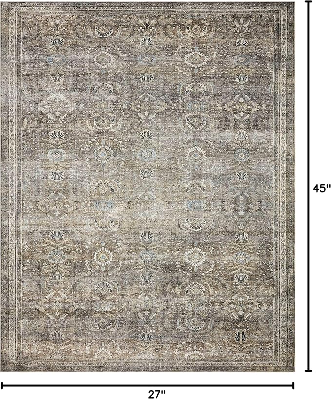 Loloi Layla Collection LAY-13 Antique/Moss 2'-3" x 3'-9" .13" Thick Accent Rug, Soft, Durable, Vintage Inspired, Distressed, Low Pile, Non-Shedding, Easy Clean, Printed, Living Room Rug