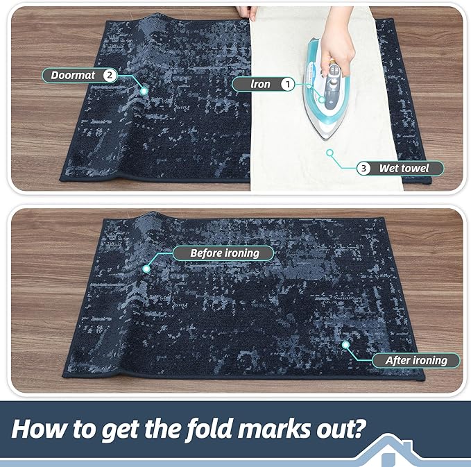 BEQHAUSE Dirt Trapper Door Mat 24"x36" Non-Slip Door Mats Washable Entryway Rugs Stain Resistant Doormat Absorbent Welcome Floor Mat for Front Back Door, Muddy Wet Shoes & Paws,Blue