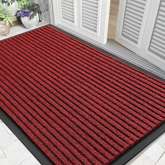 Yimobra Front Door Mat Outdoor Indoor Entrance, 100% Waterproof All-Season All Weather Doormat, Welcome Matt Outside Entry, Non Slip, Low Profile, Heavy Duty Patio Porch Floor Mats,47 x 32,Black Red