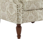 UIXE High Back Floral Accent Chairs Set of 2, Upholstered Armchair in Fabric, Retro Printed Wingback Arm Chair for Living Room, Nailhead Trim Single Sofa Bedroom Reading Seat - White