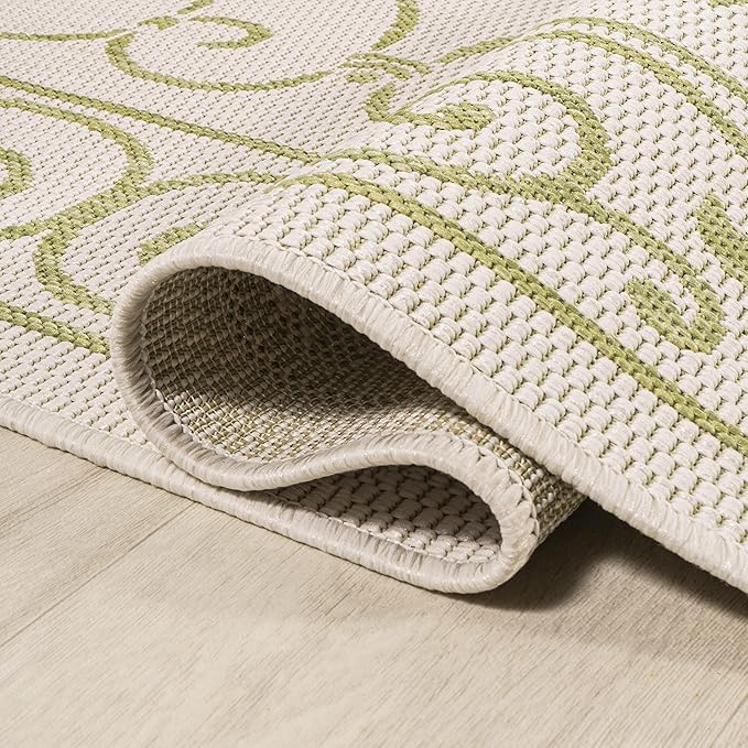 JONATHAN Y Vintage Filigree Indoor Outdoor Area Rug 5X8 Cream/Green, Charleston Textured Weave for Backyard, Patio, Porch, Easy-Cleaning, High Traffic, Pet-Friendly, Non-Shedding (SMB106I-5)