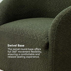 KINWELL 32" Wide Modern Boucle Swivel Barrel Chair, No Assembly Round Upholstered Swivel Accent Armchair for Living Room, Bedroom, Office (Green)