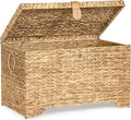 Handwoven Storage Basket with Lid, 165L Wicker Storage Bin, Natural Water Hyacinth, Leather Buckle & Metal Frame, Metal Ring Handles for Easy Transport, Storage Chest & Trunk for Bedroom, Living Room