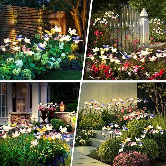 Solar Garden Lights,2packs-16LED,Outdoor Solar Powered Decor for Yard, Patio, Pathway, IP65 Waterproof Butterfly Lights