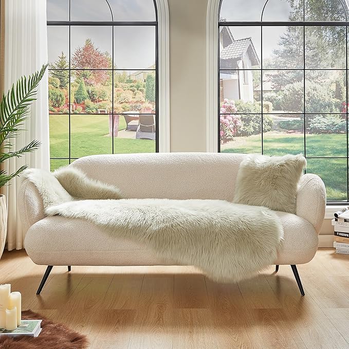 AMTOVO Faux Sheepskin Rug, Light Grey Ultra Soft Fluffy Shag Area Rug, 2 x 6 ft Faux Fur Rug for Bedroom Sofa Throw Cushion Room Decor, Sheepskin