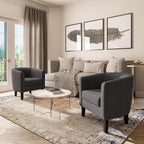 BELLEZE Living Room Chairs Set of 2, Linen Round Accent Barrel Chairs, Club Tub Sofa Chairs for Bedroom, Corner Chairs with Flared Legs and Cozy Soft Padding - Highland (Gray)
