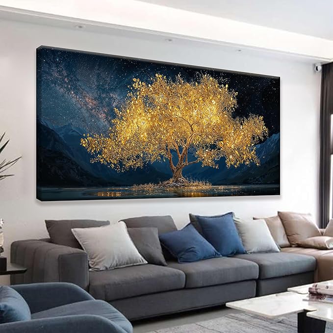 Wall Art For Living Room Gold Tree Of Life Landscape Print Painting Modern Canvas Art Wall Decor Prints Abstract Wall Decor Picture For Bedroom Apartment Office Wall Artwork Can Be Hung 24"X48"
