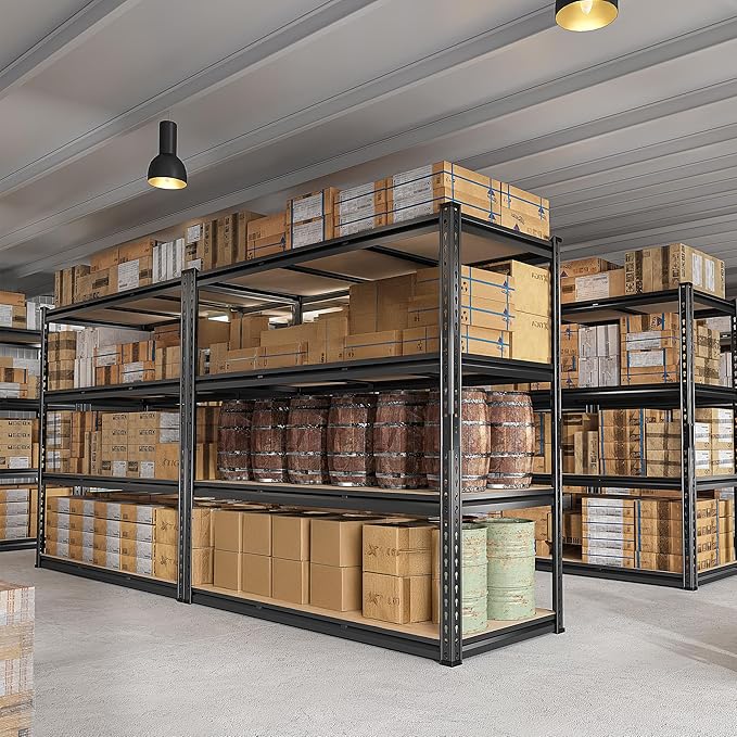 REIBII 48" W Garage Shelving Heavy Duty 2550 LBS Storage Shelves 4 Tier Heavy Duty Shelving, Adjustable Metal Shelves, Industrial Shelf for Garage, Warehouse, Pantry, 48" W x 60" H x 24" D