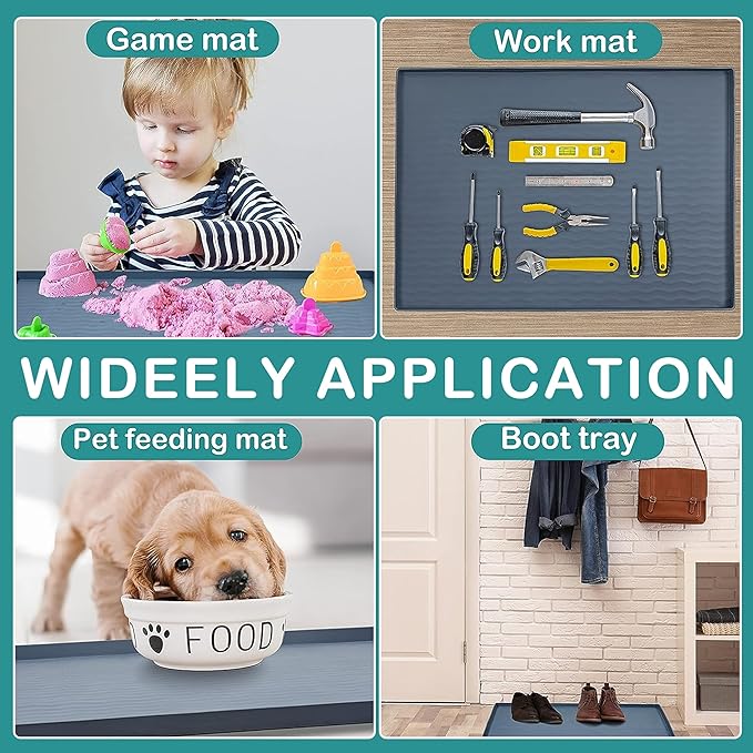 URMONA Waterproof Silicone Under Sink Mat 25'' x 19'' Shelf Liner for Kitchen and Bathroom, Cabinet and Counter Protector, Storage and Organizers, Litter Mat, Pet Cat Puppy Essentials(Black)