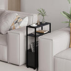 Black Side Table, Slim Side Table with Magazine Rack, Bathroom Table for Small Spaces, Narrow Bedside Table for Living Room, Bedroom