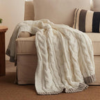 Bedsure Cable Knit Twin Blanket for Couch Bed - Breathable Chenille Chunky Knit Twin Blanket for Decorative Gift, GentleSoft Cozy and Warm for Winter and All Seasons, Cream, 60x80 Inches