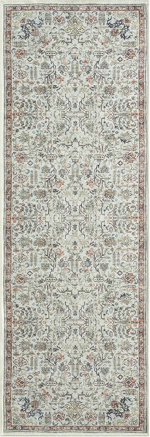 Keen Home Design 2x10 Rug - Machine Washable Runner Rug with Non-Slip Backing, Ideal for Hallway, Entryway, Kitchen, Laundry Room - Vintage, Easy Clean, Durable, Low Pile - (2'6" x 10')